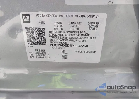 2023 Chevrolet Silverado 1500 2Wd Short Bed Rst z USA, uszkodzony, nr VIN 2GCPADED5P1137268